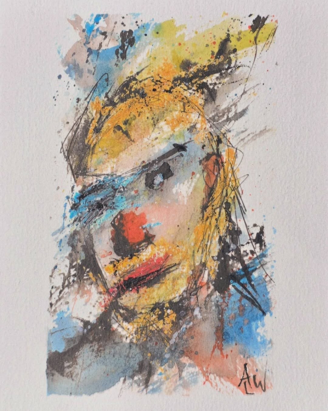 Expressive portrait study in watercolour and ink