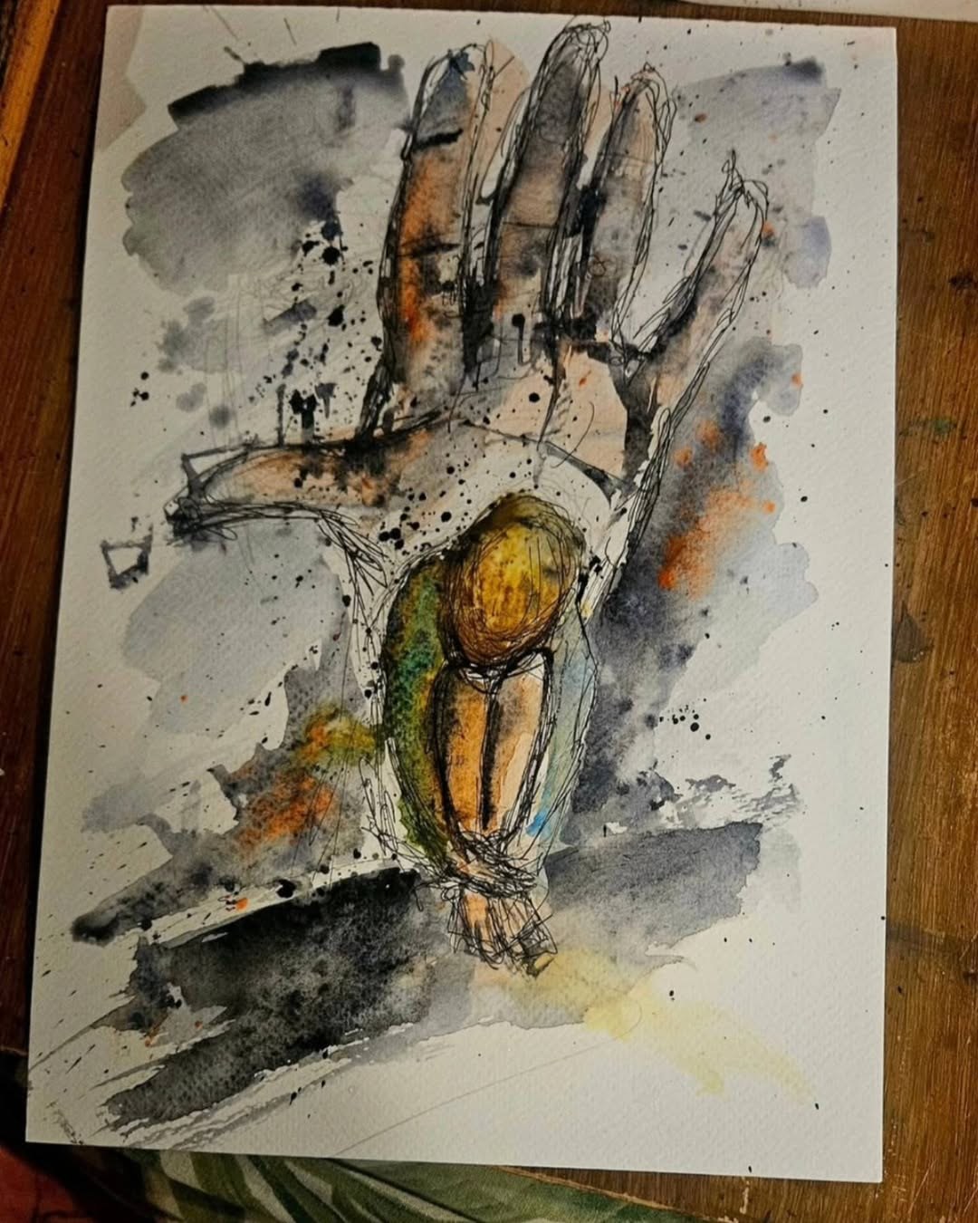 Expressive watercolour study of a hand
