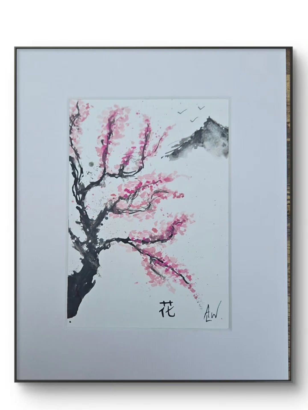 Ink painting of a bare blossom branch, Japanese brushwork style