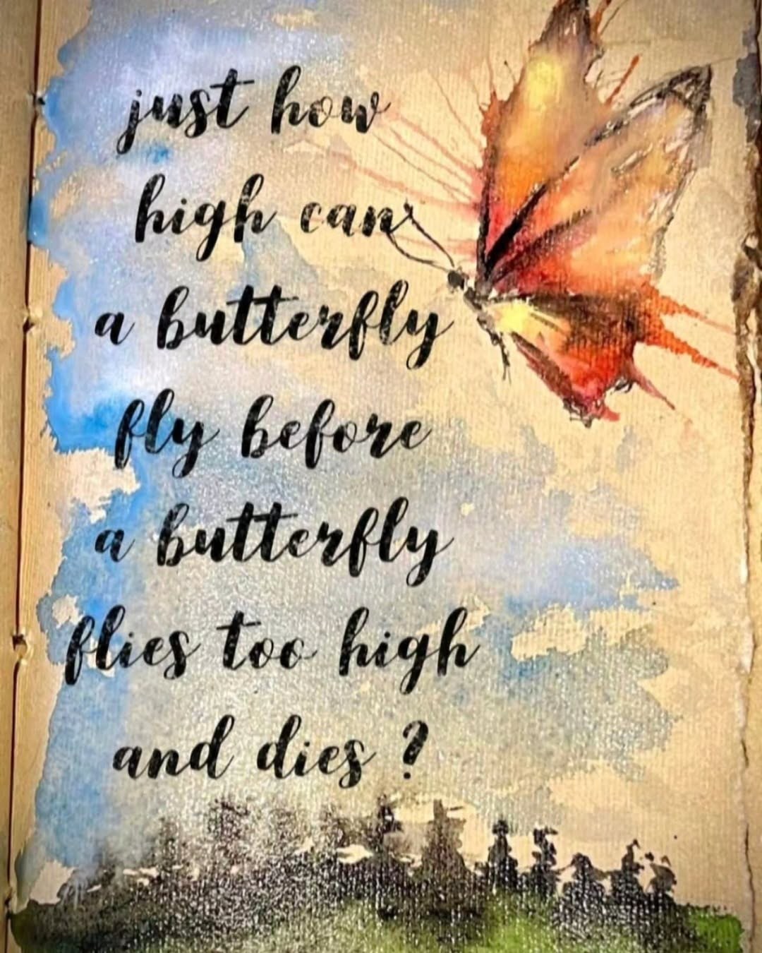 Expressive watercolour painting of a butterfly with handwritten verse